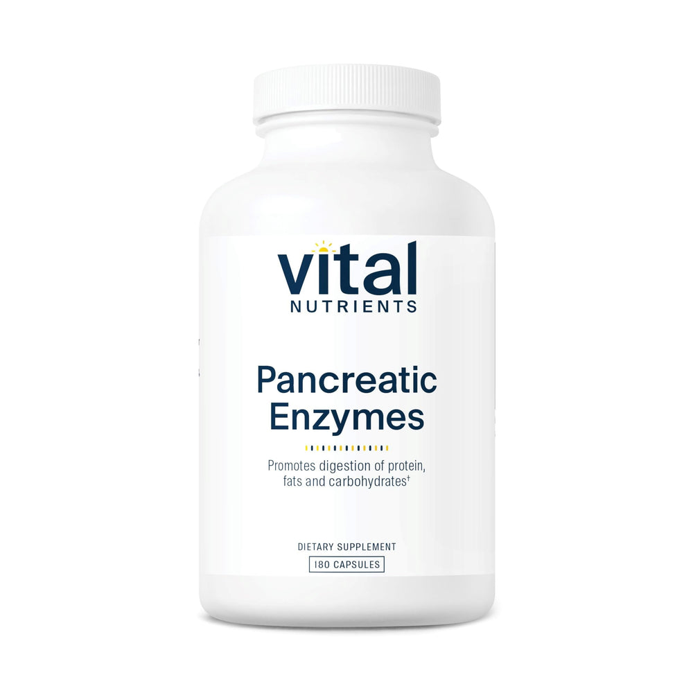 Front view of Vital Nutrients Pancreatic Enzymes 1000mg bottle