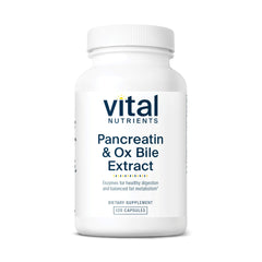 Bottle of Vital Nutrients Pancreatin & Ox Bile Extract 500mg with 120 capsules