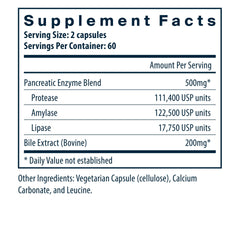 Close-up of Vital Nutrients Pancreatin & Ox Bile Extract label