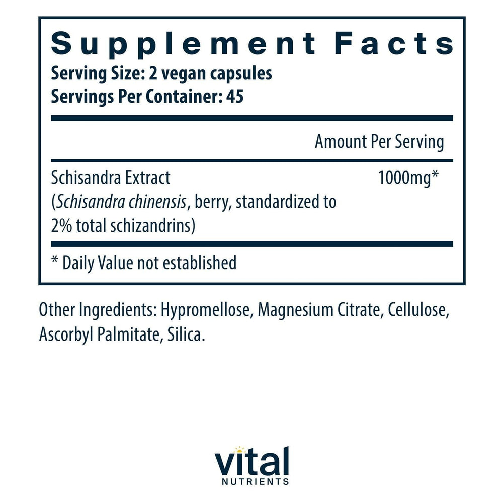 Close-up of Schisandra Extract bottle showing 90 vegetarian capsules