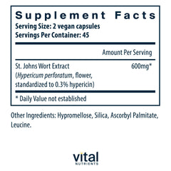 Vital Nutrients St John's Wort 600mg bottle label close-up