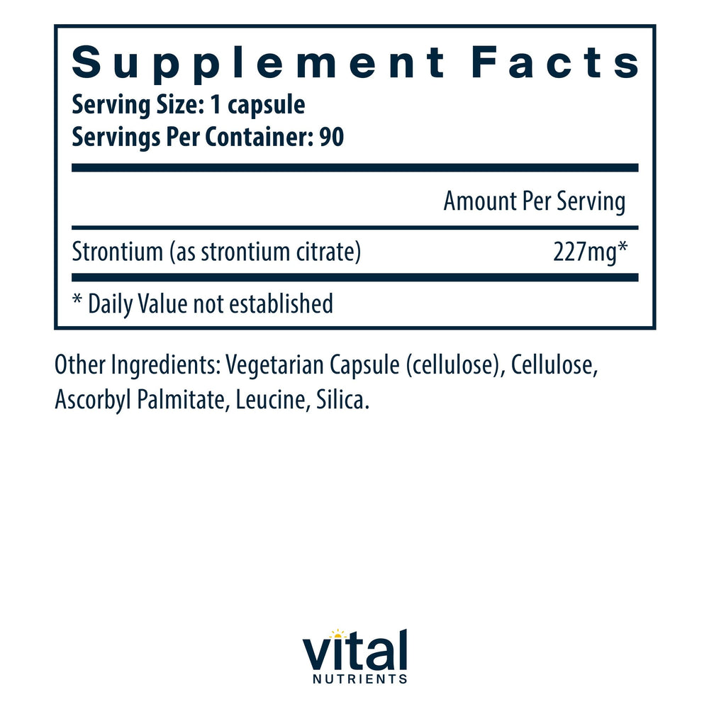 Nutrition facts panel for Strontium Citrate supplement