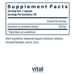 Nutrition facts panel for Strontium Citrate supplement