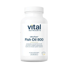 Front view of Vital Nutrients Ultra Pure Fish Oil 800 bottle with lemon flavor