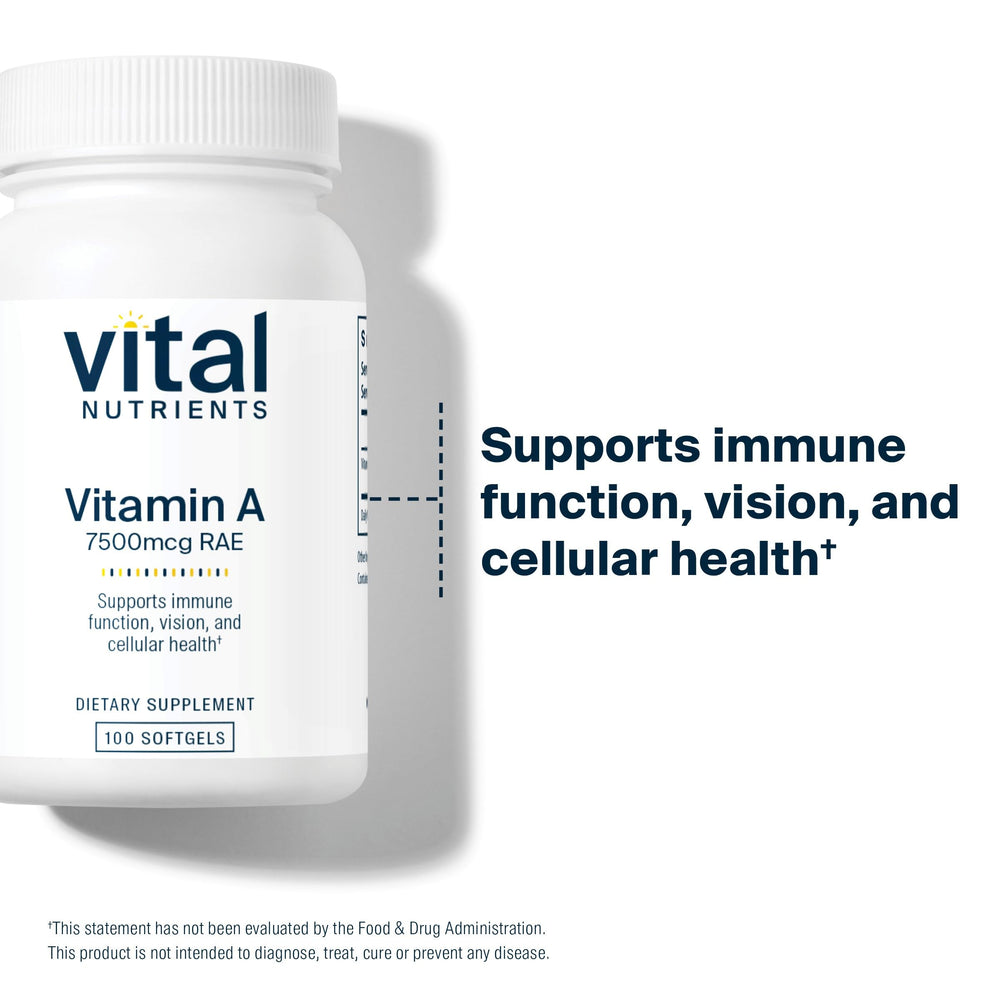Vitamin A 7500mcg RAE capsules in bottle