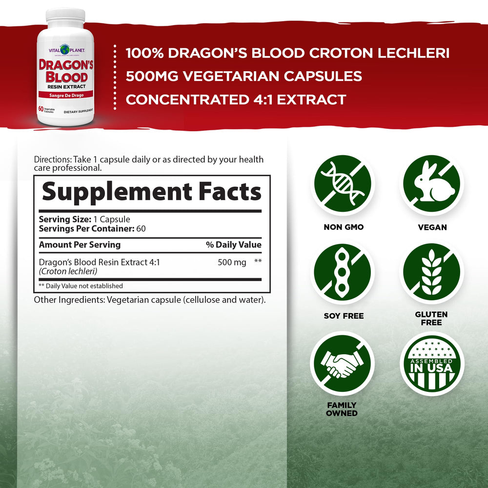 Dragon's Blood resin extract capsules, 500 mg each