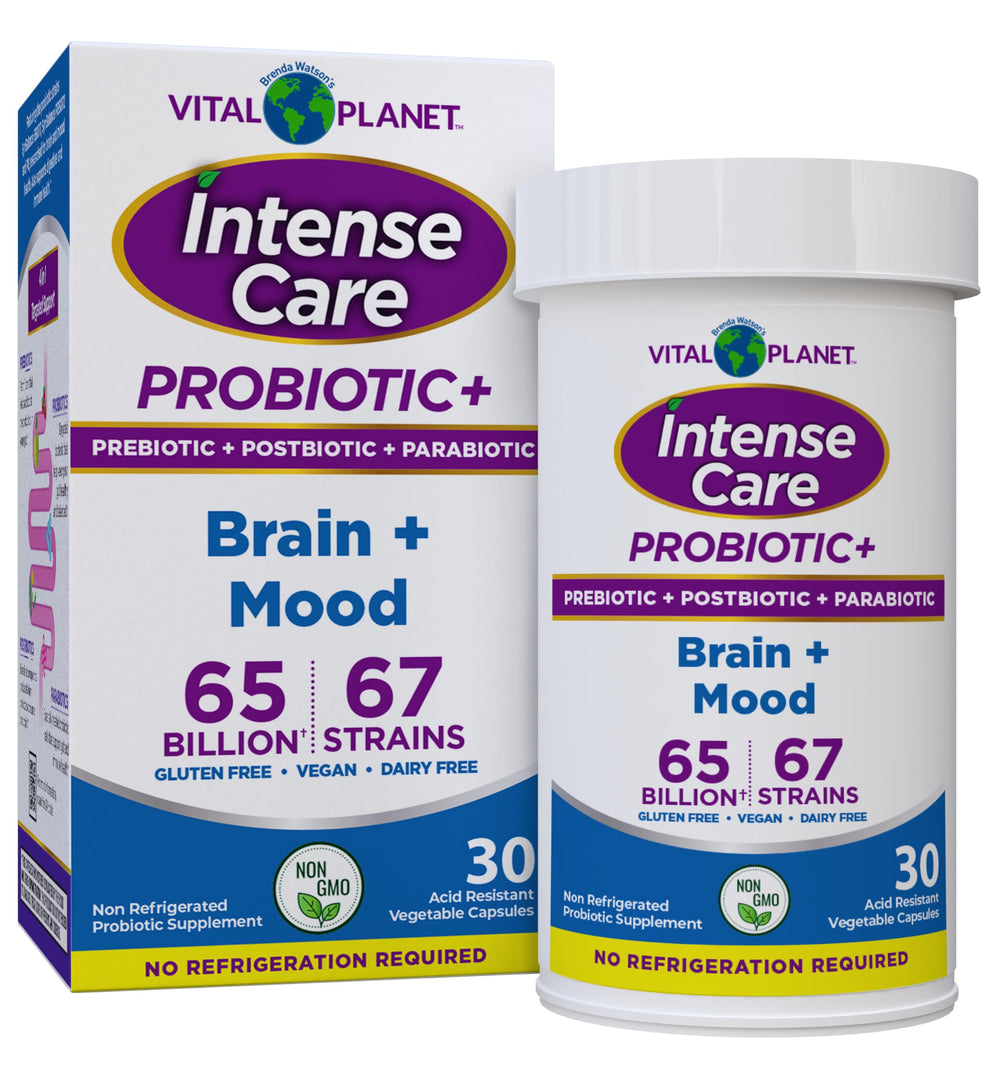 Vital Planet Intense Care Brain & Mood Probiotics bottle on white background