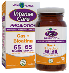 Vital Planet Intense Care Gas & Bloating Probiotics bottle with label