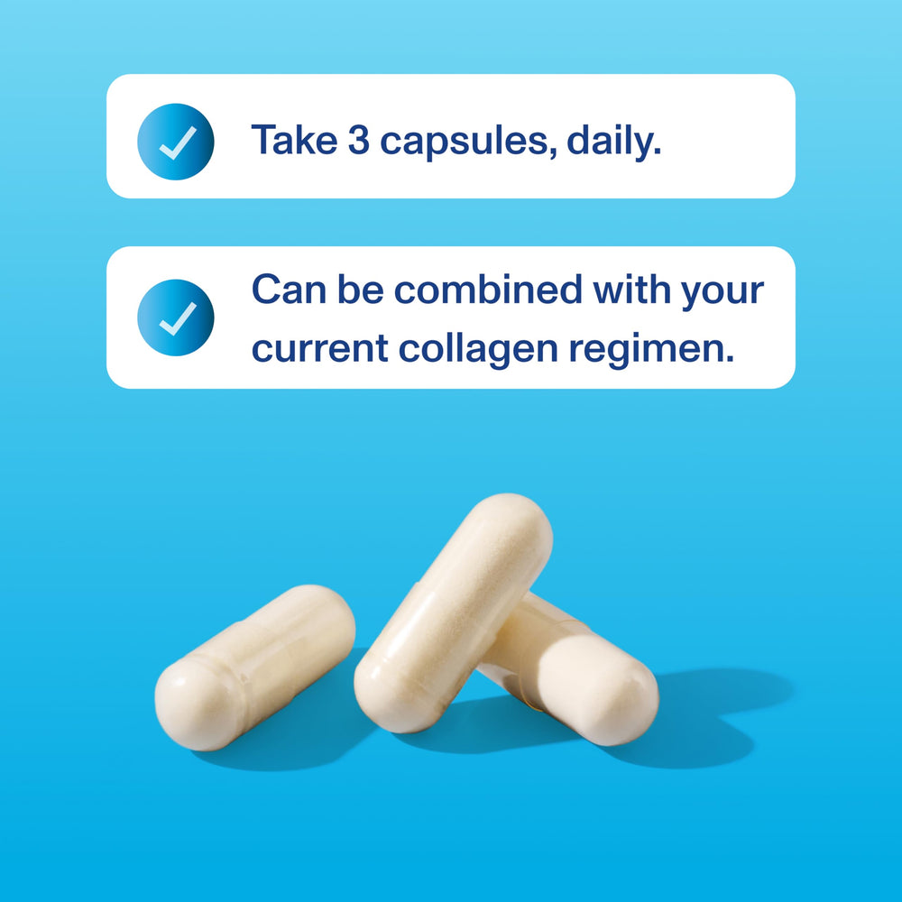 Unflavored bovine colostrum capsules on white background