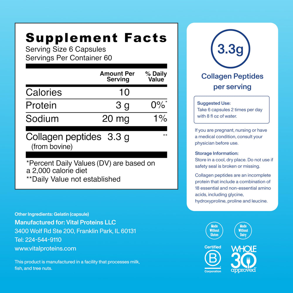 Vital Proteins collagen capsules nutrition label
