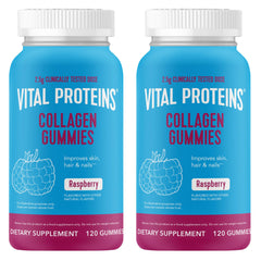 Vital Proteins Collagen Gummies Raspberry bottle showing 120 count per bottle in a 2 pack