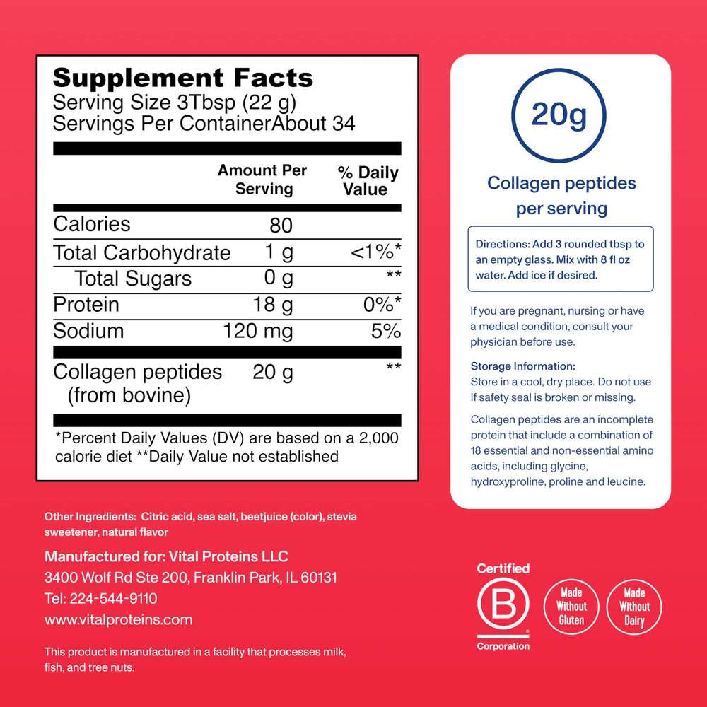 Vital Proteins Collagen Peptides Ice Pop flavor container – back panel