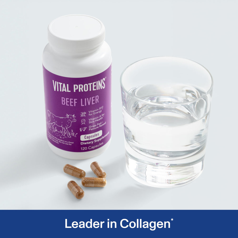 Beef liver capsules from Vital Proteins arranged in a row