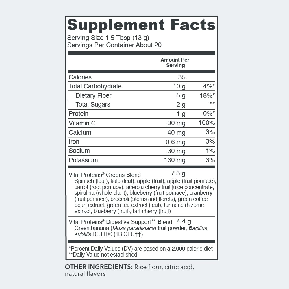 Vital Proteins Green Apple Daily Greens 9.3 oz back packaging