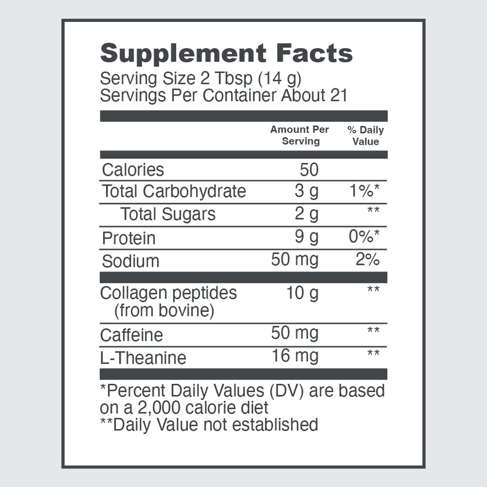 Nutrition label and ingredients for Vital Proteins Matcha Collagen Peptides Original