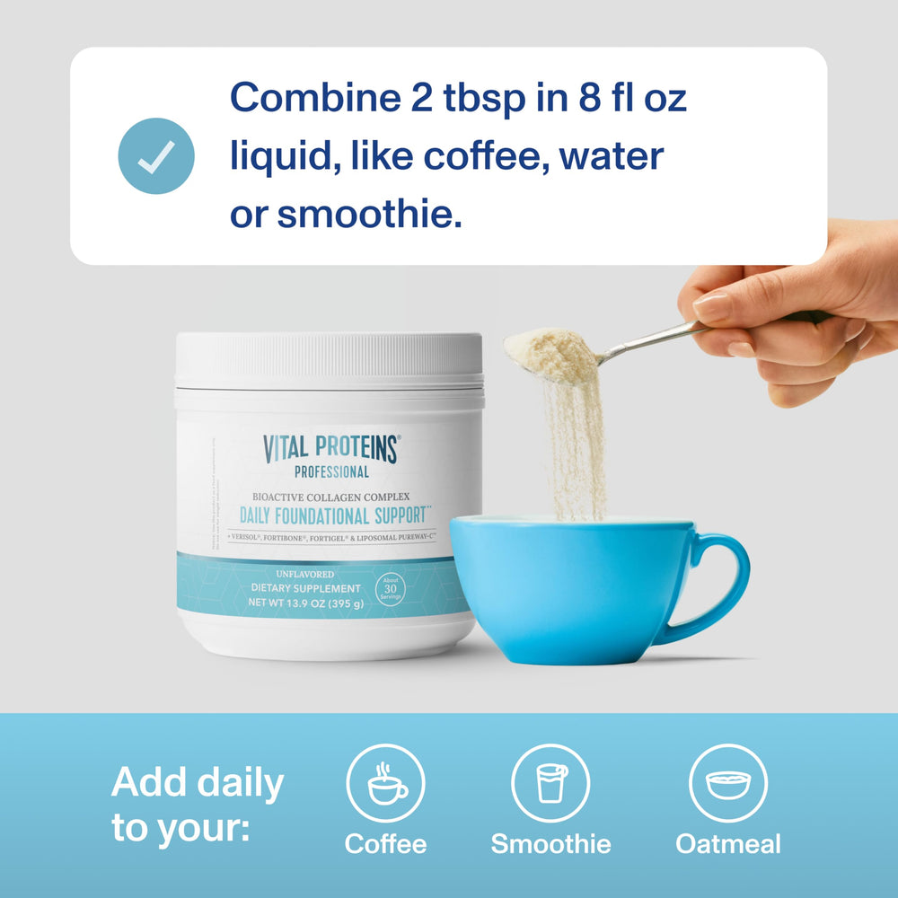 Prepared beverage with collagen powder in a glass