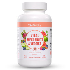 Vital Super Fruits & Veggies bottle with label on white background