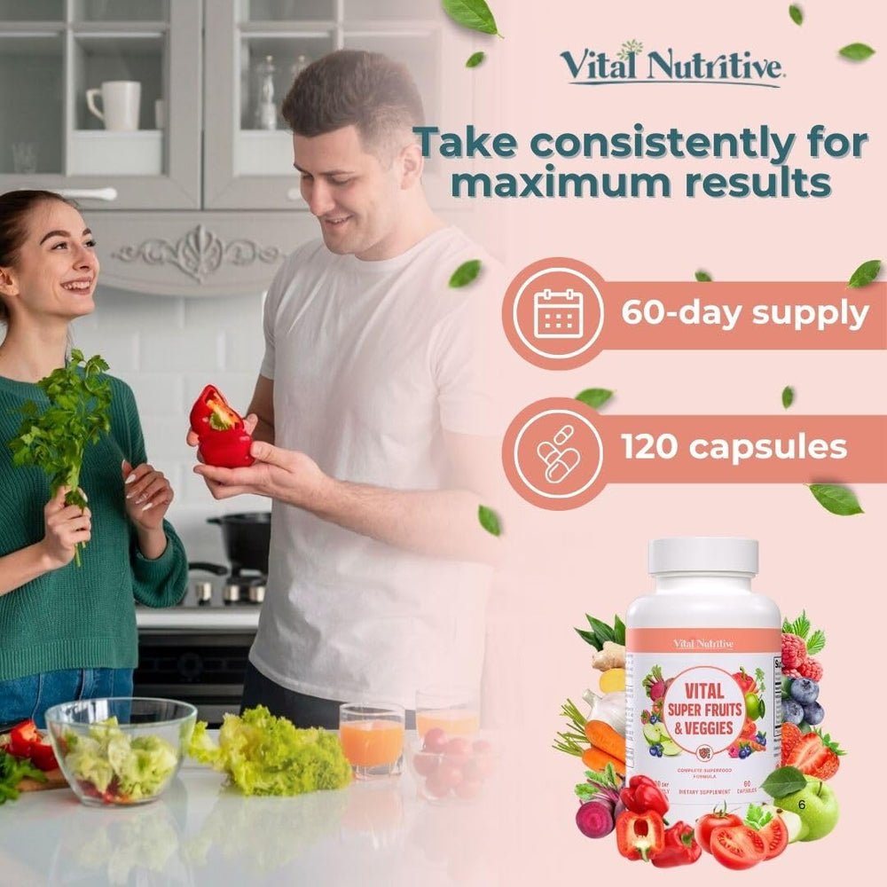 Close-up of 2-in-1 capsule blend of fruits and vegetables