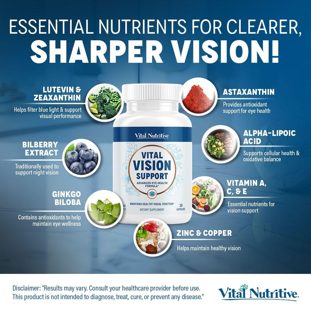 Eye health supplement capsules arranged on white background