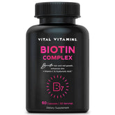Vital Vitamins Biotin Complex bottle with 60 capsules on white background