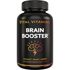 Bottle of Vital Vitamins Brain Supplements featuring Bacopa Monnieri.