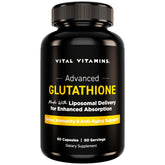 Vital Vitamins Glutathione 500mg liposomal supplement bottle label on white background