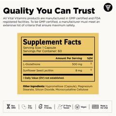 Premium label featuring non-GMO, vegan, gluten-free and third-party tested marks