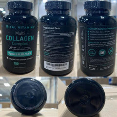 Vital Vitamins Multi Collagen bottle stack communicates a reliable supplement supply.