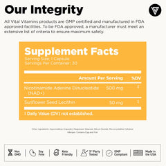 Ingredients for Vital Vitamins NAD+ supplement
