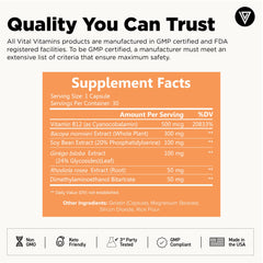 Caffeine-free nootropic label on Vital Vitamins packaging.