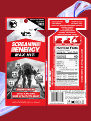 VITAL 4U Screamin Energy Max Hit on-the-go caffeine for focus.