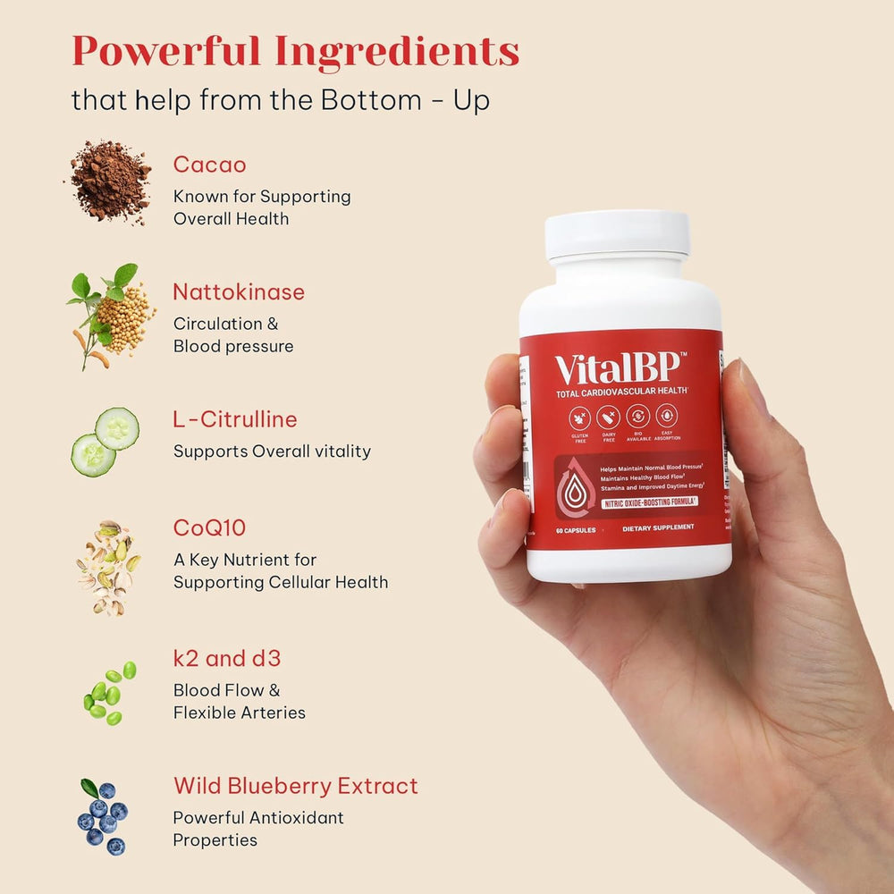 VitalBP CoQ10 focus image emphasizes heart-friendly antioxidant blend.