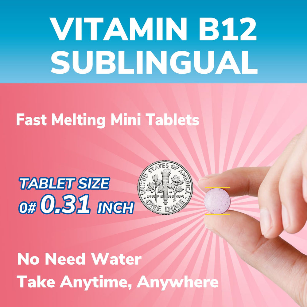 Bottle showcasing 90 fast-dissolve mini tablets
