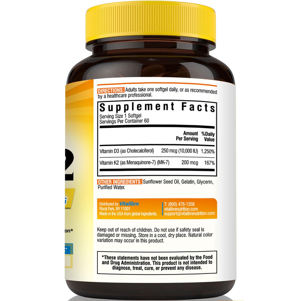 Supplement facts panel for Vitalibre D3 K2