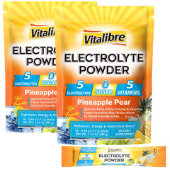 Vitalibre electrolytes pineapple-pear stick-pack: convenient hydration for workouts and on-the-go lifestyle.