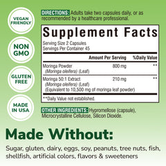 Close-up of Vitalibre Moringa 11300 mg label