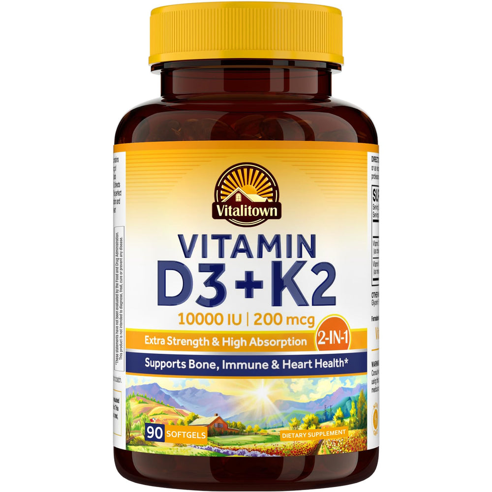 Vitalitown Vitamin D3 + K2 softgel bottle with 90 count
