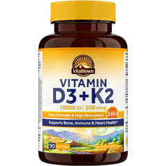Vitalitown Vitamin D3 + K2 softgel bottle with 90 count
