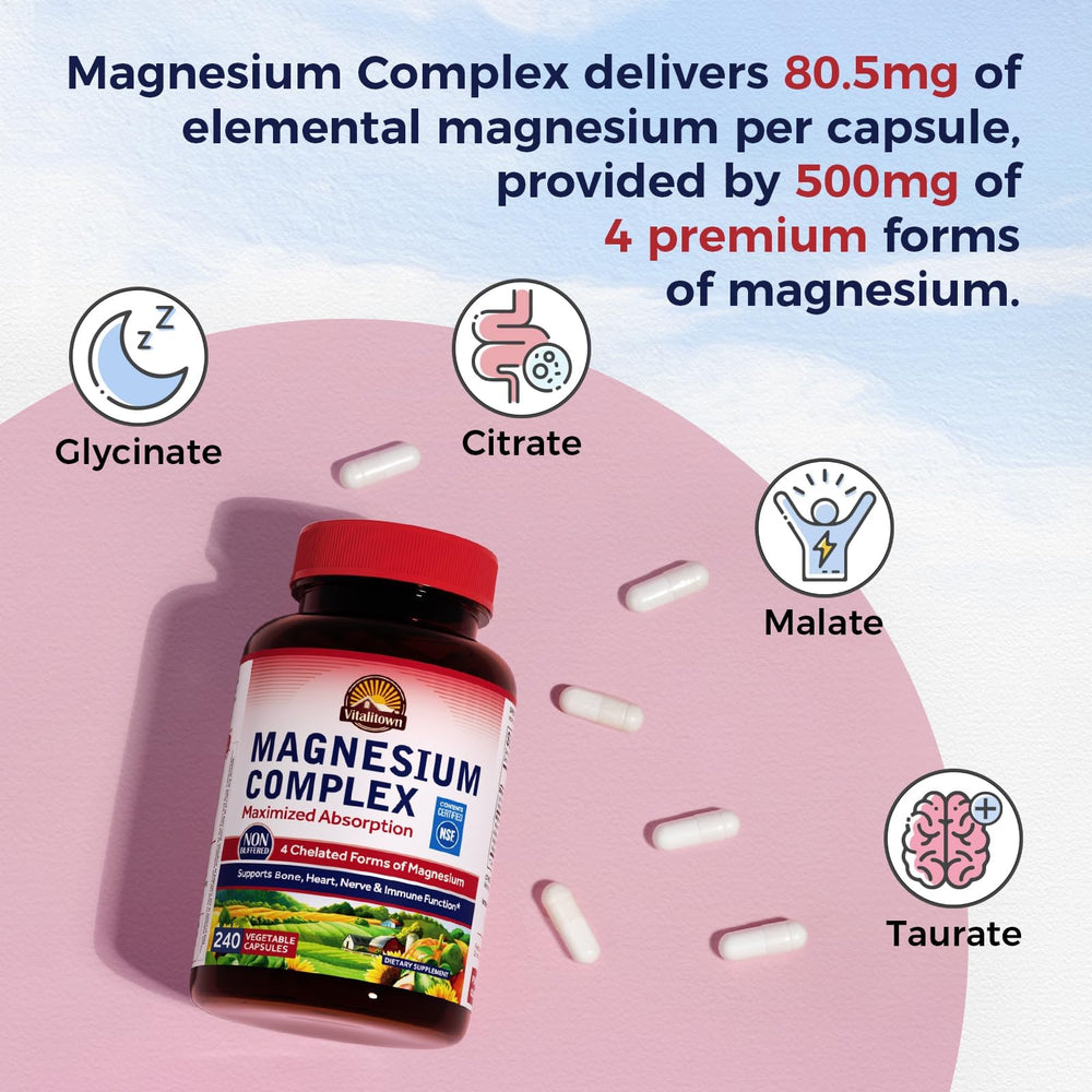 Supplement facts showing 500mg magnesium per capsule