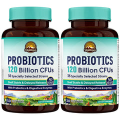 Vitalitown Probiotics bottle showing 120 Billion CFUs and 36 strains