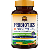 Vitalitown Probiotics + Prebiotics bottle showing 60B CFUs and 19 strains