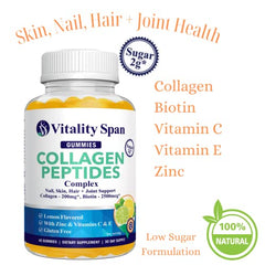 Low sugar collagen gummies with only 2g sugar per serving – 60 count