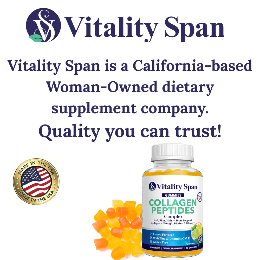 Made in USA Vitality Span Collagen Gummies packaging – 60 count