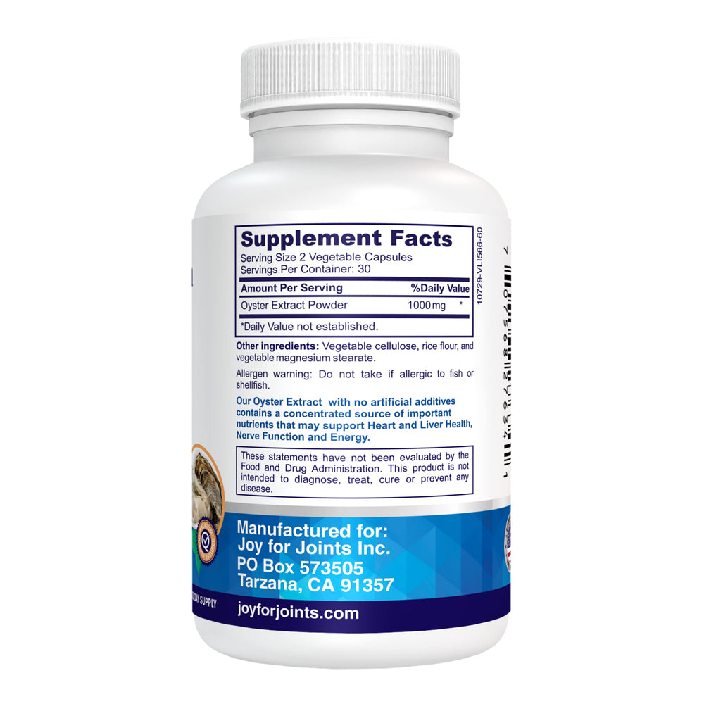 Supplement facts panel showing 500 mg oyster extract