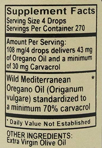 Label for Vitality Works oregano oil bottle