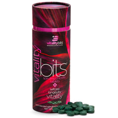VITALITYbits Organic spirulina and chlorella tablets in bottle