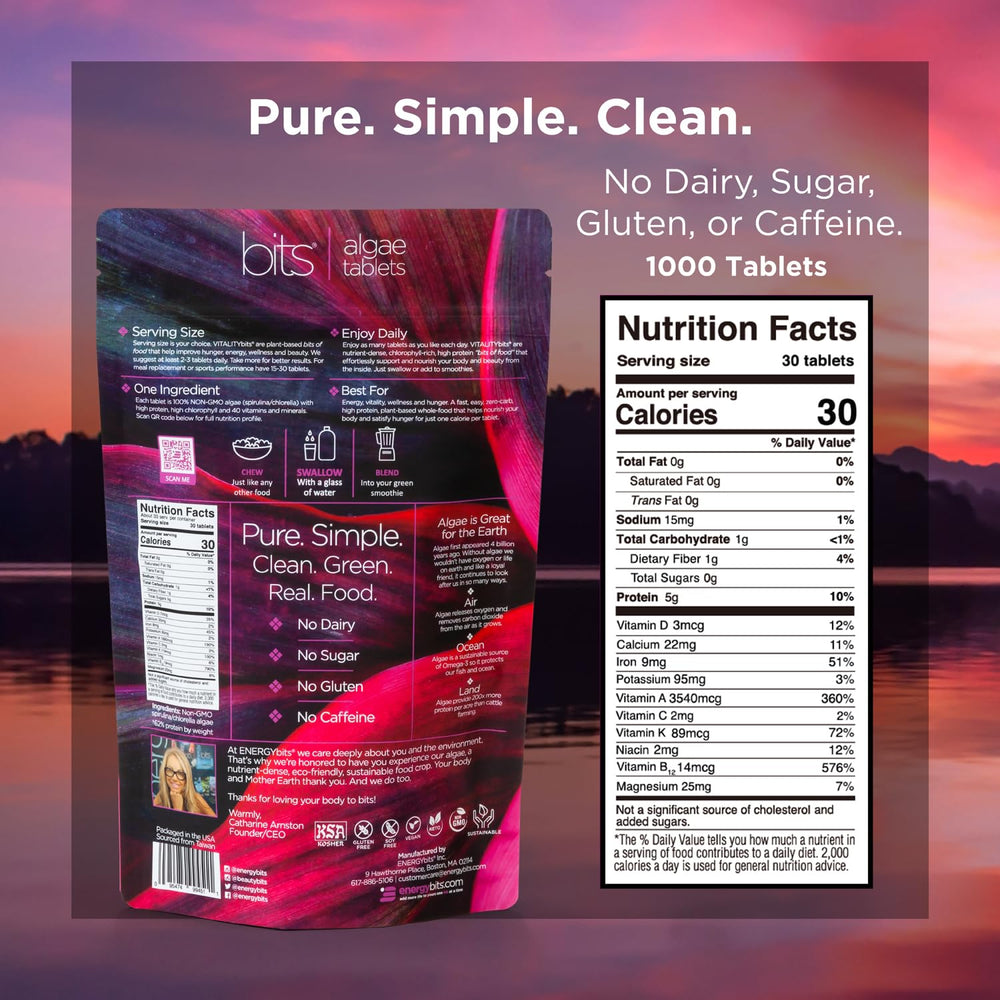 VITALITYbits nutrition label and ingredients on packaging