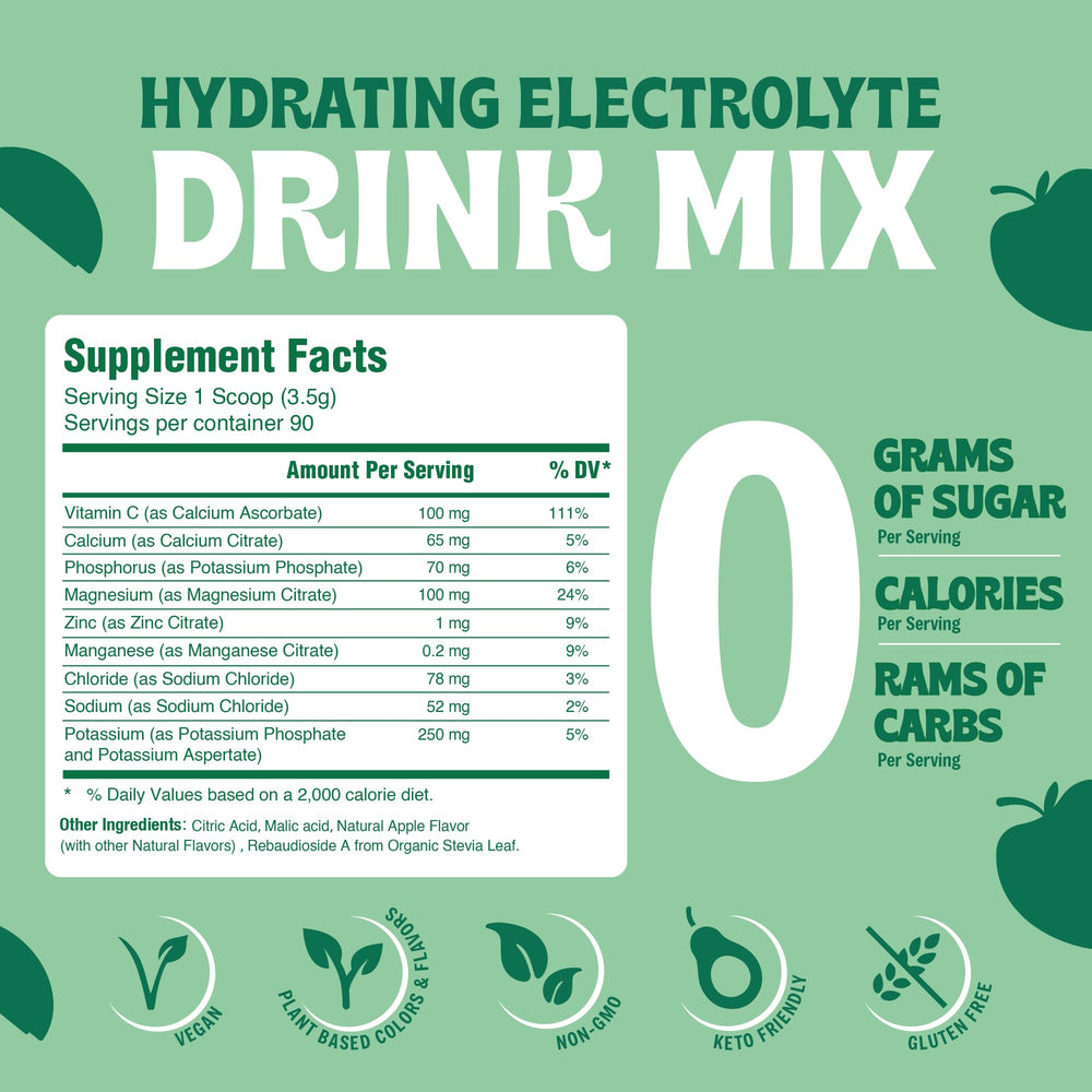 Vitalogix Naturals Electrolyte Powder Crisp Apple glass pour supports quick hydration after workouts