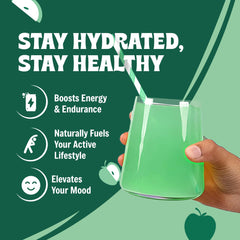 Vitalogix Naturals Crisp Apple electrolyte bottle close-up shows clean label for fasting-safe hydration