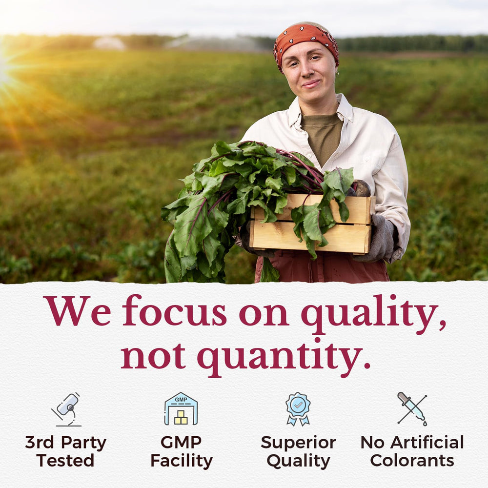 Vitalitown beet root bottle on shelf in kitchen setting.